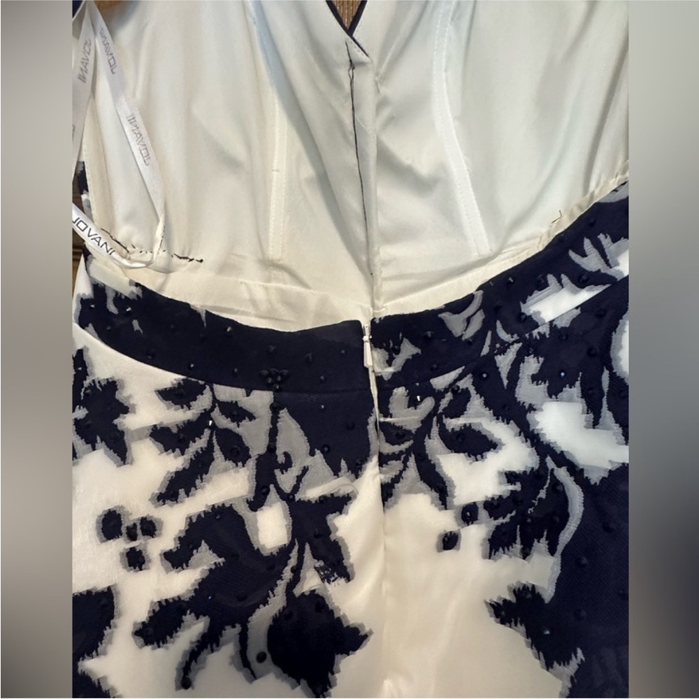 Jovani Navy and White Floral Homecoming Event Prom Dress A line open back Floral - Picture 7 of 10